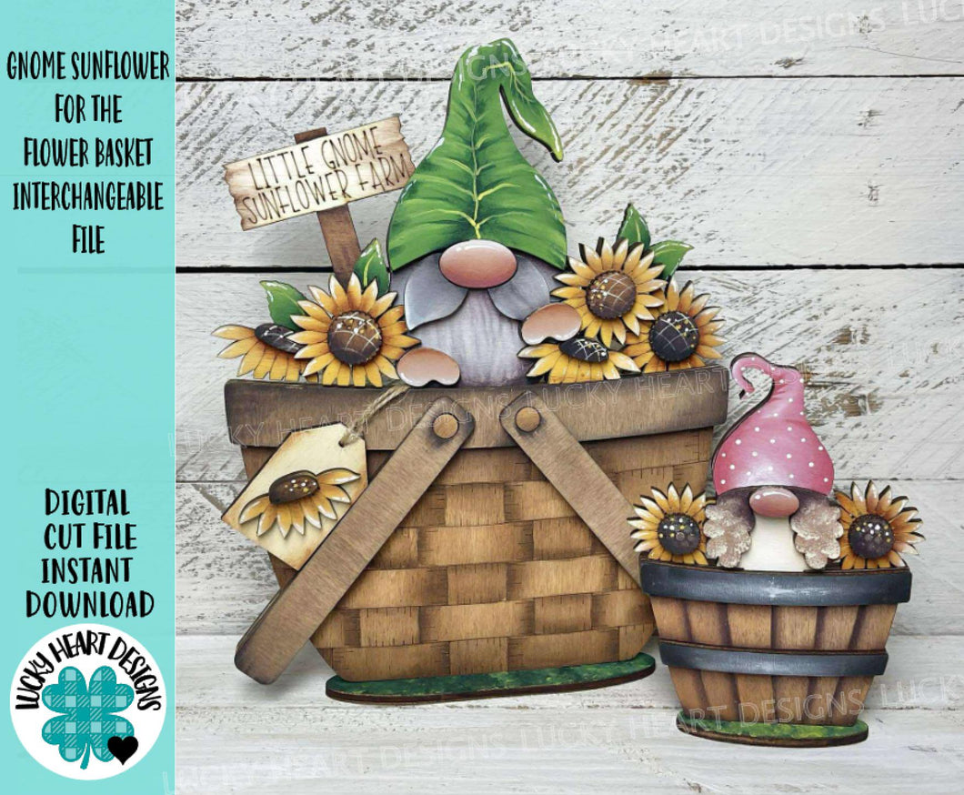 Gnome Sunflower For The Flower Basket Interchangeable File SVG, TINY Flower Floral Summer Fall Tiered Tray Glowforge, LuckyHeartDesignsCo
