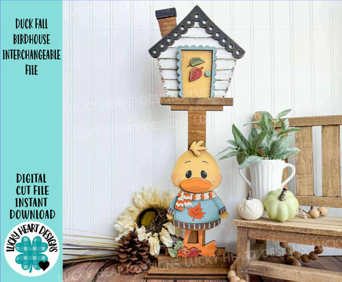 Duck Fall for the Birdhouse Interchangeable File SVG, Glowforge, Leaves, Leaf, Sweater, Pumpkin, Holiday Shapes, LuckyHeartDesignsCo