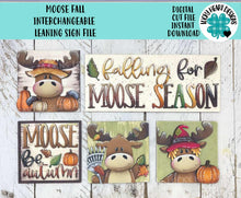 Load image into Gallery viewer, Moose Fall Interchangeable Leaning Sign File SVG, Glowforge, Farm, Scarecrow, Pumpkin, Leaves, Leaf, Autumn, LuckyHeartDesignsCo
