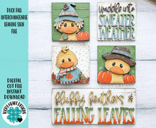 Load image into Gallery viewer, Duck Fall Interchangeable Leaning Sign File SVG, Glowforge, Farm, Sweater, Scarecrow, Pumpkin, Leaves, Leaf, Autumn, LuckyHeartDesignsCo
