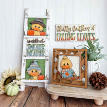Load image into Gallery viewer, Duck Fall Interchangeable Leaning Sign File SVG, Glowforge, Farm, Sweater, Scarecrow, Pumpkin, Leaves, Leaf, Autumn, LuckyHeartDesignsCo
