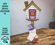 Load image into Gallery viewer, Gnome Halloween for the Birdhouse Interchangeable File SVG, Glowforge, Seasonal, Candy, Ghost, Pumpkin, Holiday Shapes, LuckyHeartDesignsCo
