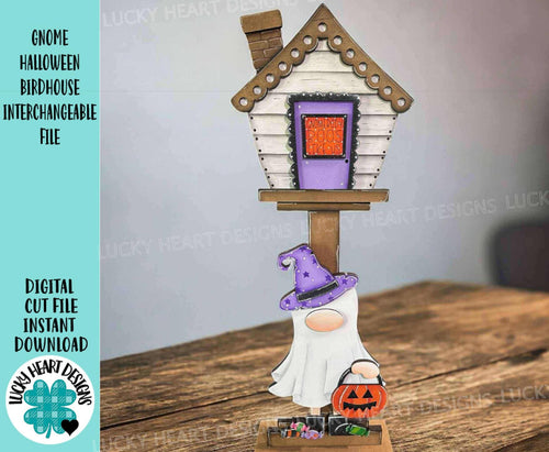 Gnome Halloween for the Birdhouse Interchangeable File SVG, Glowforge, Seasonal, Candy, Ghost, Pumpkin, Holiday Shapes, LuckyHeartDesignsCo