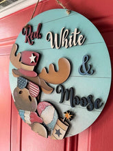 Load image into Gallery viewer, Moose Fourth of July Door Hanger File SVG, America, Farm, USA Glowforge, Firework, Snow Cone, Star, Flag,LuckyHeartDesignsCo

