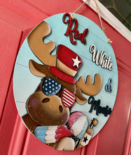Load image into Gallery viewer, Moose Fourth of July Door Hanger File SVG, America, Farm, USA Glowforge, Firework, Snow Cone, Star, Flag,LuckyHeartDesignsCo
