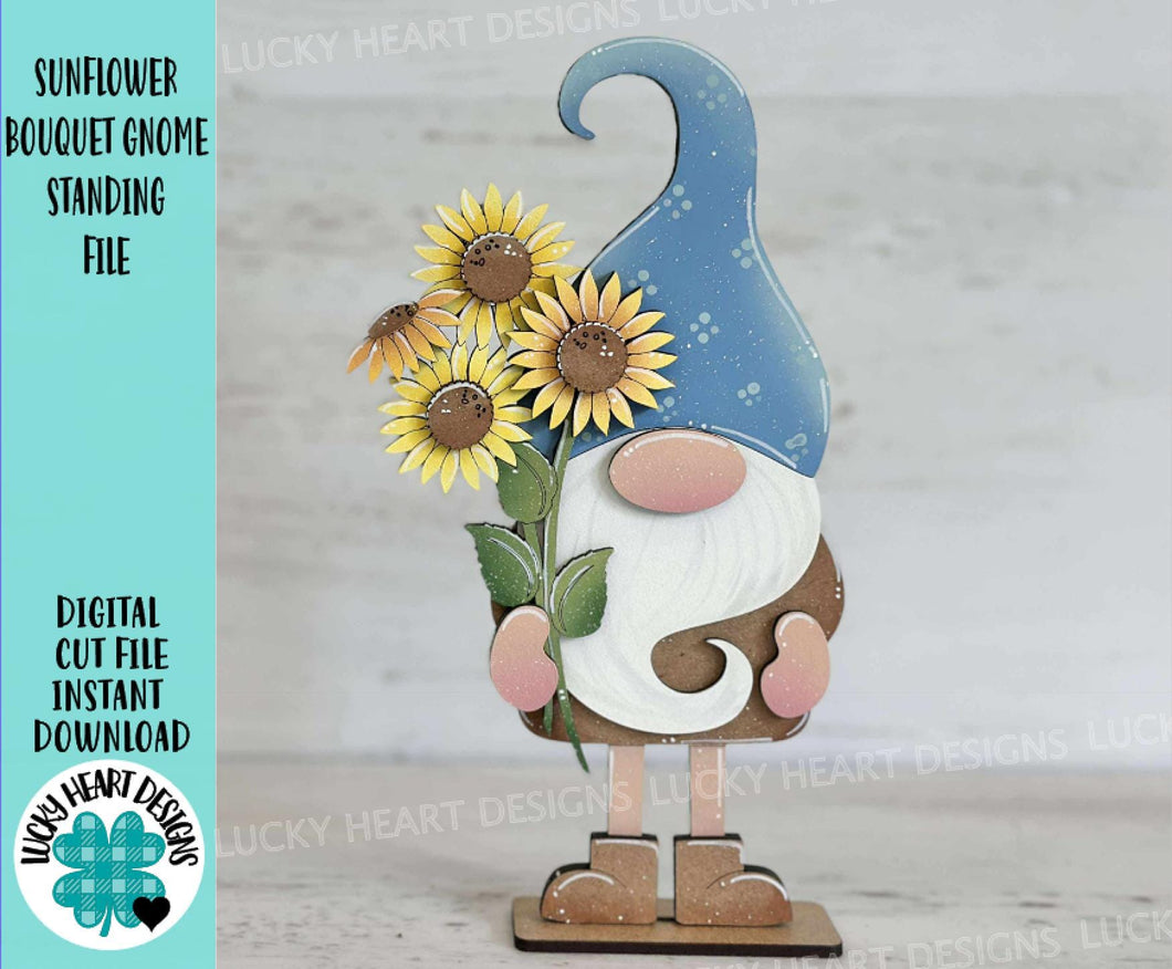 Sunflower Bouquet Gnome File SVG, Fall Summer Flower, Tiered Tray Holiday Decor, Glowforge, LuckyHeartDesignsCo
