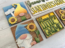 Load image into Gallery viewer, Sunflower Gnome Interchangeable Leaning Sign File SVG, Flower, Fall, Summer, Spring, Tiered Tray Glowforge, LuckyHeartDesignsCo
