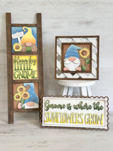 Load image into Gallery viewer, Sunflower Gnome Interchangeable Leaning Sign File SVG, Flower, Fall, Summer, Spring, Tiered Tray Glowforge, LuckyHeartDesignsCo
