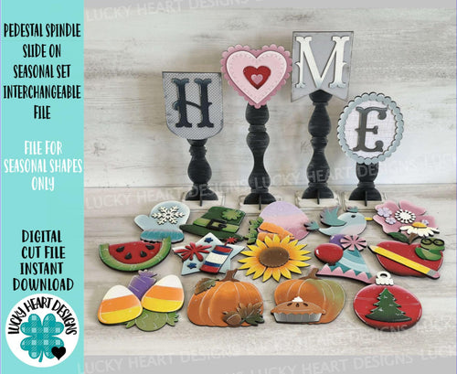 Pedestal Spindle Slide On Seasonal Set Interchangeable File SVG, Home Sign, Christmas Fall Decor Glowforge, LuckyHeartDesignsCo