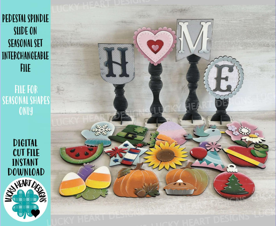 Pedestal Spindle Slide On Seasonal Set Interchangeable File SVG, Home Sign, Christmas Fall Decor Glowforge, LuckyHeartDesignsCo