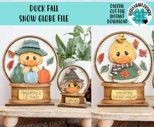 Load image into Gallery viewer, Duck Fall Snow Globe Interchangeable File SVG, TINY Glowforge, Sweater, Farm, Scarecrow, Pumpkin, Leaf, Leaves, LuckyHeartDesignsCo

