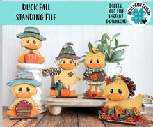 Load image into Gallery viewer, Duck Fall Standing File SVG, Scarecrow, Pumpkin, Leaves, Autumn, Farm, Sweater Weather, Tiered Tray Glowforge, LuckyHeartDesignsCo
