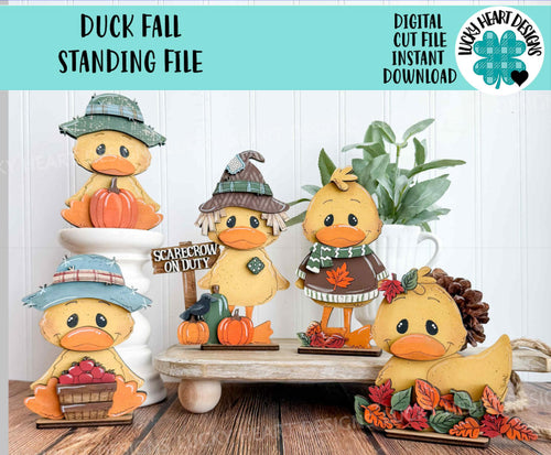 Duck Fall Standing File SVG, Scarecrow, Pumpkin, Leaves, Autumn, Farm, Sweater Weather, Tiered Tray Glowforge, LuckyHeartDesignsCo