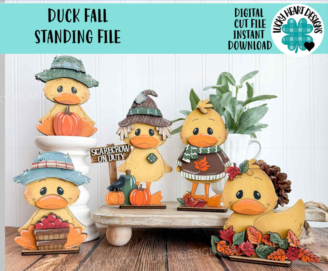 Duck Fall Standing File SVG, Scarecrow, Pumpkin, Leaves, Autumn, Farm, Sweater Weather, Tiered Tray Glowforge, LuckyHeartDesignsCo