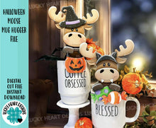 Load image into Gallery viewer, Halloween Moose Mug Hugger File SVG, Glowforge Tiered Tray, Decor Holiday Jack o lantern Plant Hugger Trick or Treat, LuckyHeartDesignsCo
