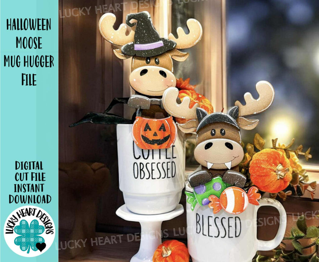 Halloween Moose Mug Hugger File SVG, Glowforge Tiered Tray, Decor Holiday Jack o lantern Plant Hugger Trick or Treat, LuckyHeartDesignsCo