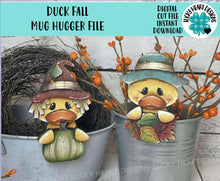 Load image into Gallery viewer, Duck Fall Mug Hugger File SVG, Glowforge Tiered Tray, Tray Decor, Scarecrow, Pumpkin, Leaf, Leaves, Gift, Topper, LuckyHeartDesignsCo
