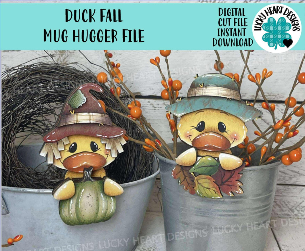 Duck Fall Mug Hugger File SVG, Glowforge Tiered Tray, Tray Decor, Scarecrow, Pumpkin, Leaf, Leaves, Gift, Topper, LuckyHeartDesignsCo