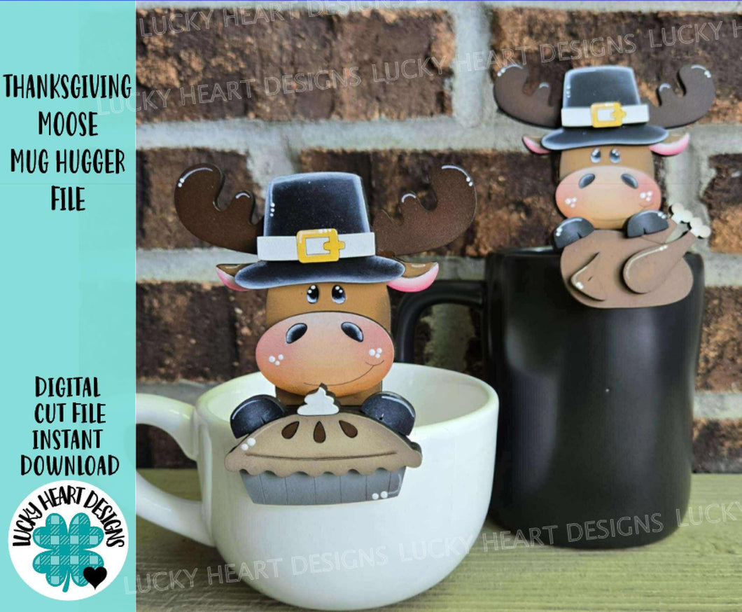 Thanksgiving Moose Mug Hugger File SVG, Glowforge Tiered Tray, Decor Holiday, Pie, Turkey, Plant Hugger Trick or Treat, LuckyHeartDesignsCo