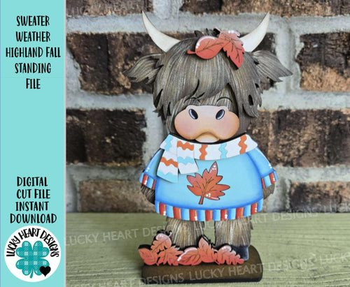 Sweater Weather Highland Fall Standing File SVG, Pumpkin, Leaves, Autumn, Farm, Tiered Tray Glowforge, LuckyHeartDesignsCo