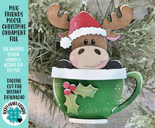 Load image into Gallery viewer, Mug Friends Moose Christmas Ornament File SVG, Santa, Winter, Cocoa, Coffee, Cup, Glowforge, LuckyHeartDesignsCo
