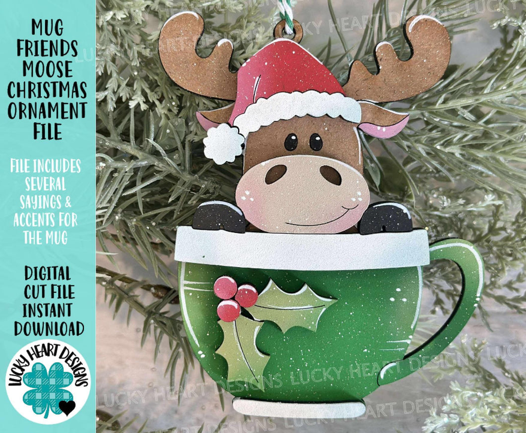 Mug Friends Moose Christmas Ornament File SVG, Santa, Winter, Cocoa, Coffee, Cup, Glowforge, LuckyHeartDesignsCo