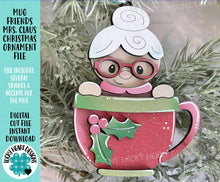 Load image into Gallery viewer, Mug Friends Mrs. Claus Christmas Ornament File SVG, Santa, Winter, Cocoa, Coffee, Cup, Glowforge, LuckyHeartDesignsCo
