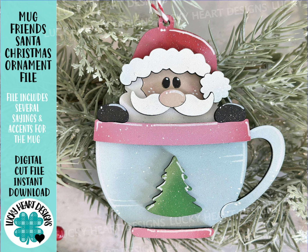 Mug Friends Santa Christmas Ornament File SVG, Santa, Winter, Cocoa, Coffee, Cup, Glowforge, LuckyHeartDesignsCo
