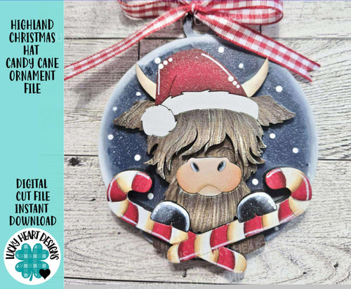 Highland Christmas Hat Candy Cane Ornament File SVG, Glowforge, Cow, Farm, LuckyHeartDesignsCo