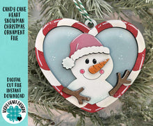 Load image into Gallery viewer, Candy Cane Heart Snowman Christmas Ornament Friends File SVG, Craft, Kids, Santa, Winter, Frosty Glowforge, LuckyHeartDesignsCo
