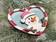 Load image into Gallery viewer, Candy Cane Heart Snowman Christmas Ornament Friends File SVG, Craft, Kids, Santa, Winter, Frosty Glowforge, LuckyHeartDesignsCo
