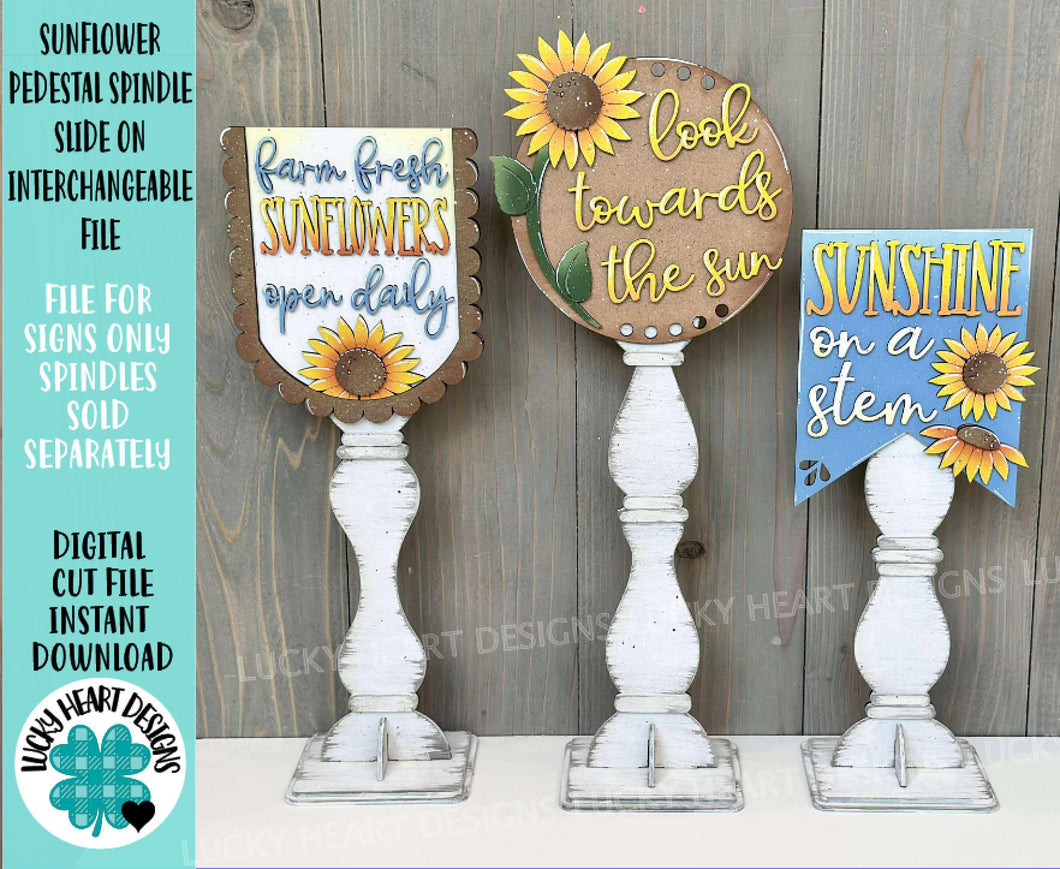 Sunflower Pedestal Spindle Slide On Seasonal Set Interchangeable File SVG, Home Sign, Fall Summer, Decor Glowforge, LuckyHeartDesignsCo