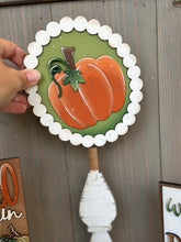 Load image into Gallery viewer, Pumpkin Pedestal Spindle Slide On Seasonal Set Interchangeable File SVG, Home Sign, Fall Decor Glowforge, LuckyHeartDesignsCo
