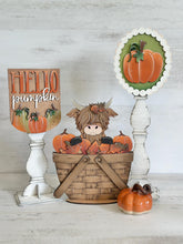 Load image into Gallery viewer, Pumpkin Pedestal Spindle Slide On Seasonal Set Interchangeable File SVG, Home Sign, Fall Decor Glowforge, LuckyHeartDesignsCo
