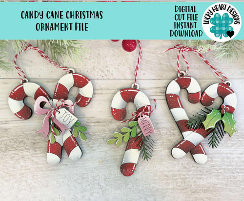 Candy Cane Christmas Ornament File SVG, Craft, Kids, Santa, Glowforge, LuckyHeartDesignsCo
