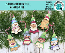 Load image into Gallery viewer, Christmas Friends Tree Ornament File SVG, Santa, Rudolph, Elf, Penguin, Claus, Snowman, Gingerbread, Stocking Glowforge, LuckyHeartDesignsCo
