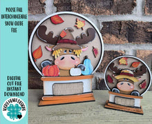 Load image into Gallery viewer, Moose Fall Snow Globe Interchangeable File SVG, TINY Glowforge, Farm, Scarecrow, Pumpkin, Leaf, Leaves, LuckyHeartDesignsCo
