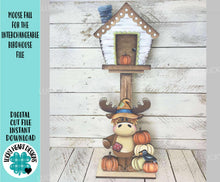 Load image into Gallery viewer, Moose Fall for the Birdhouse Interchangeable File SVG, Glowforge, Leaves, Leaf, Scarecrow, Pumpkin, Holiday Shapes, LuckyHeartDesignsCo
