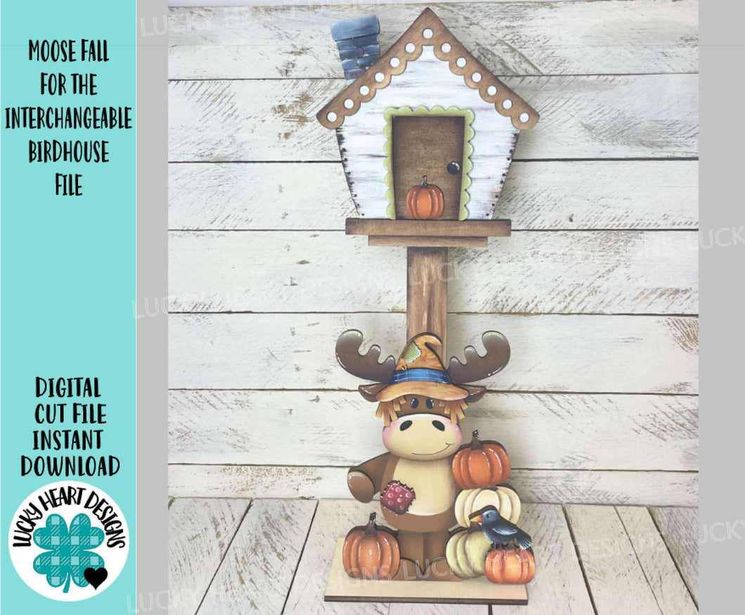 Moose Fall for the Birdhouse Interchangeable File SVG, Glowforge, Leaves, Leaf, Scarecrow, Pumpkin, Holiday Shapes, LuckyHeartDesignsCo