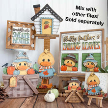 Load image into Gallery viewer, Duck Fall Interchangeable Leaning Sign File SVG, Glowforge, Farm, Sweater, Scarecrow, Pumpkin, Leaves, Leaf, Autumn, LuckyHeartDesignsCo
