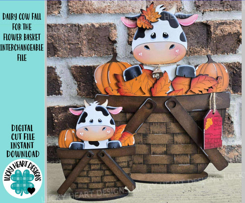 Dairy Cow Fall For The Flower Basket Interchangeable File SVG, TINY Leaves Leaf Pumpkin Farm, Tiered Tray, Glowforge, LuckyHeartDesignsCo