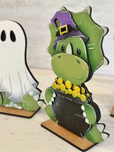 Load image into Gallery viewer, Halloween Dinosaur Standing File SVG, Pumpkin, Witch, Jack-o-lantern, Ghost, Mummy, Candy, Tiered Tray Glowforge, LuckyHeartDesignsCo
