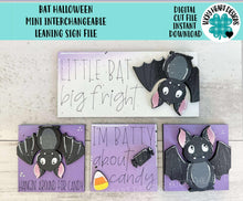 Load image into Gallery viewer, Bat Halloween MINI Interchangeable Leaning Sign File SVG, Pumpkin, Witch, Devil, Candy, Halloween Tiered Tray Glowforge, LuckyHeartDesignsCo
