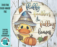 Load image into Gallery viewer, Duck Fall Door Hanger File SVG, Scarecrow, Leaves, Pumpkin, Leaf, Decor Glowforge, LuckyHeartDesignsCo

