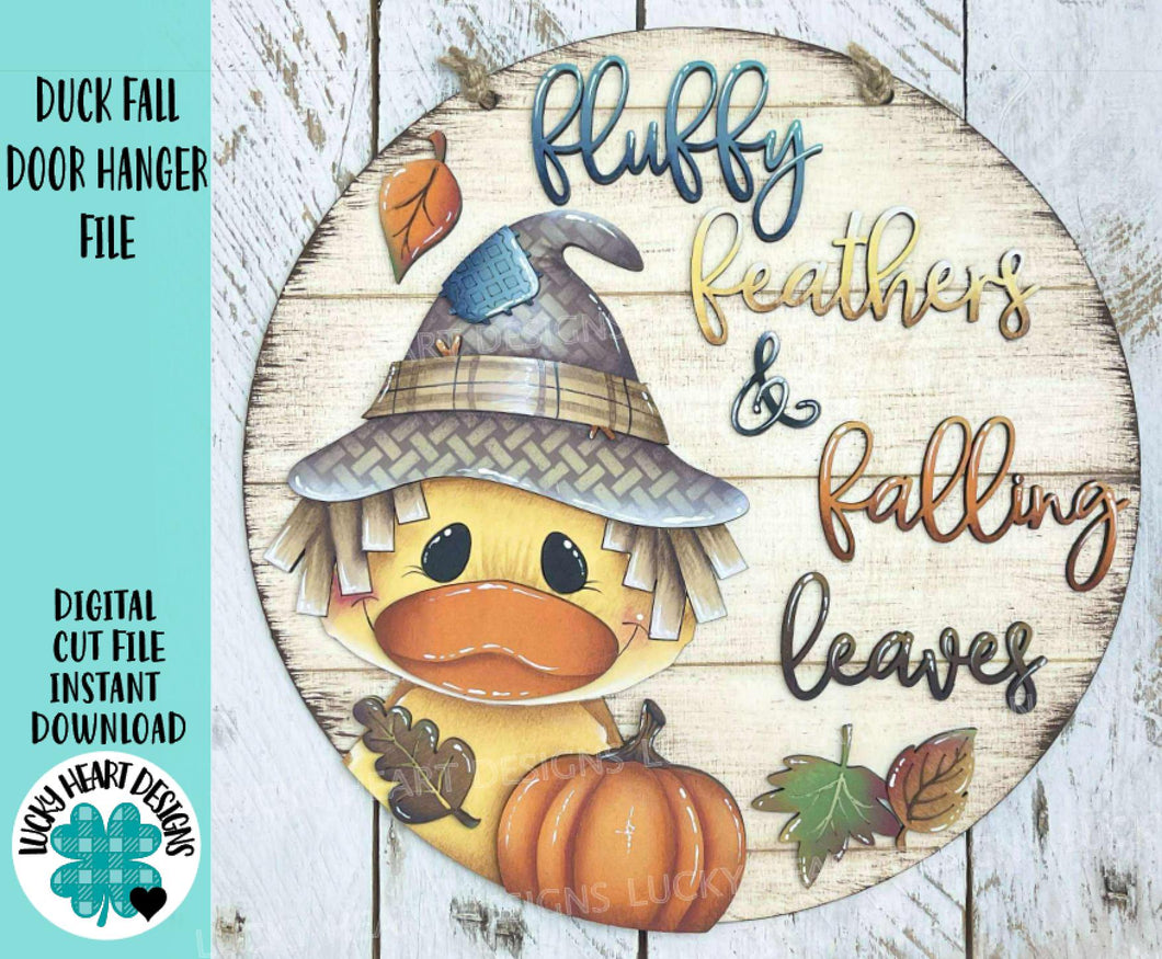 Duck Fall Door Hanger File SVG, Scarecrow, Leaves, Pumpkin, Leaf, Decor Glowforge, LuckyHeartDesignsCo
