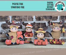 Load image into Gallery viewer, Moose Fall Standing File SVG, Pumpkin, Leaves, Autumn, Farm, Sweater Weather, Tiered Tray Glowforge, LuckyHeartDesignsCo
