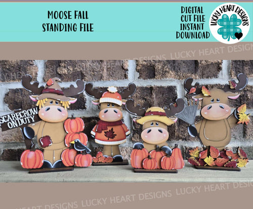 Moose Fall Standing File SVG, Pumpkin, Leaves, Autumn, Farm, Sweater Weather, Tiered Tray Glowforge, LuckyHeartDesignsCo
