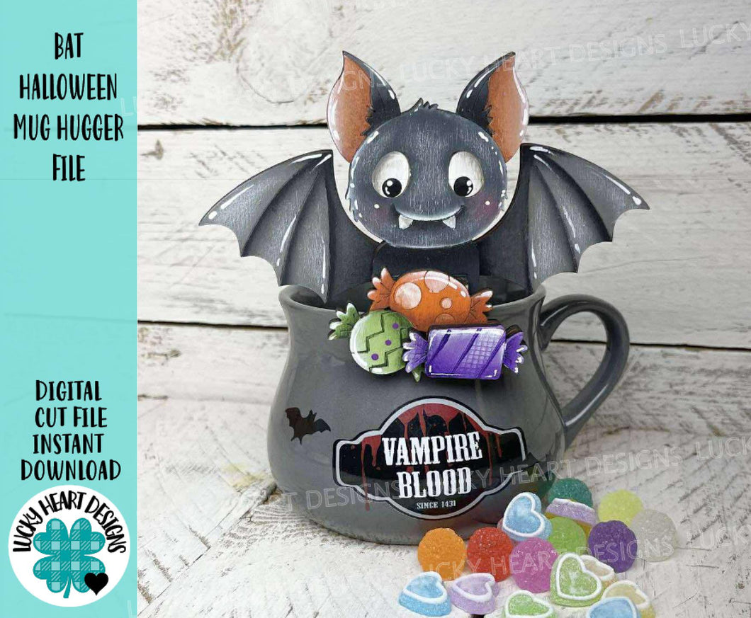 Bat Halloween Mug Hugger File SVG, Glowforge Tiered Tray, Decor Holiday Jack o lantern Plant Hugger Trick or Treat, LuckyHeartDesignsCo