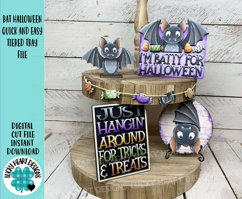 Bat Halloween Quick and Easy Tiered Tray File SVG, Tier Tray, Candy, Trick or Treat, Glowforge Laser, LuckyHeartDesignsCo