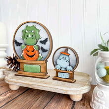 Load image into Gallery viewer, Dinosaur Halloween Snow Globe Interchangeable File SVG, TINY Glowforge, Pumpkin Fall, Candy Cute, Trick Or Treat, LuckyHeartDesignsCo
